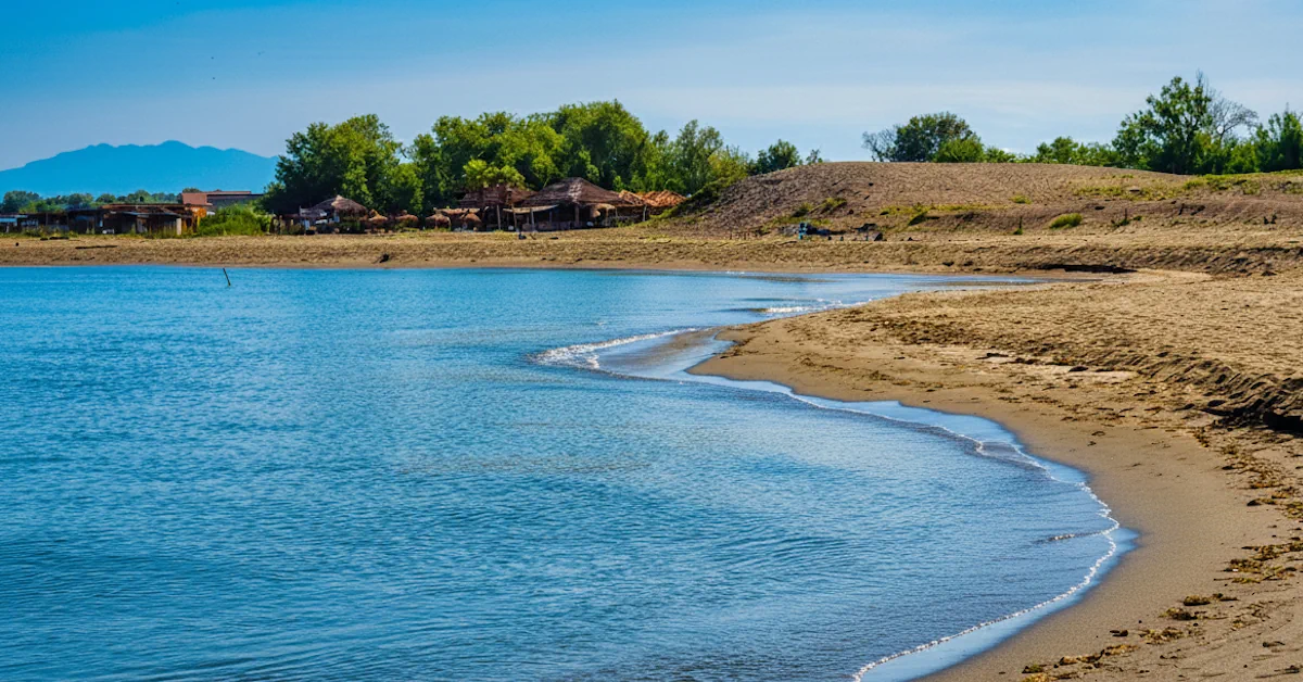 View of the long sandy stretch of Ada Bojana island and the River Delta