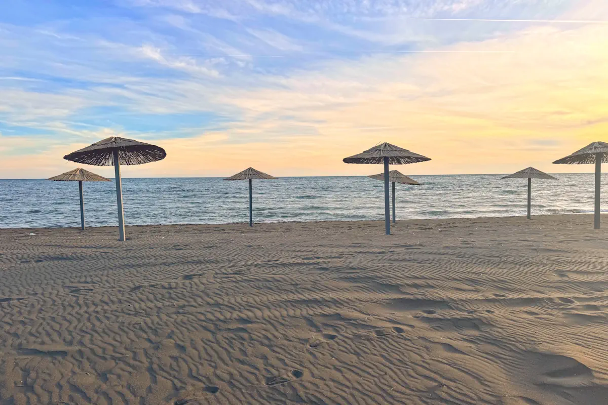 View of the natural parasols on Ada Bojana Beach, Montenegro
