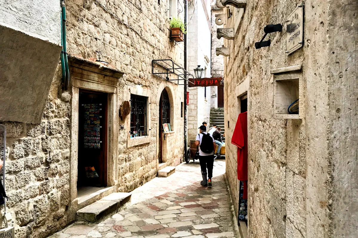 Stone facade of Atrium restaurant in Kotor Old Town