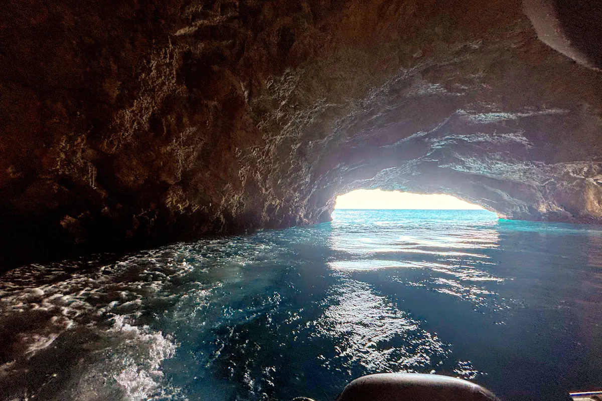 The glowing Blue Cave on the Lustica Peninsula in Montenegro