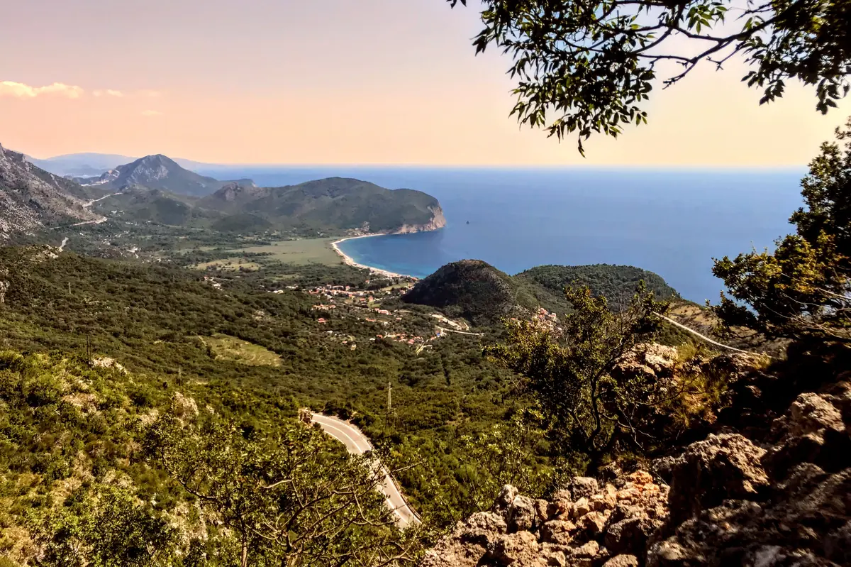 Aerial View of Buljarica Beach from the mountain road towards Podgorica