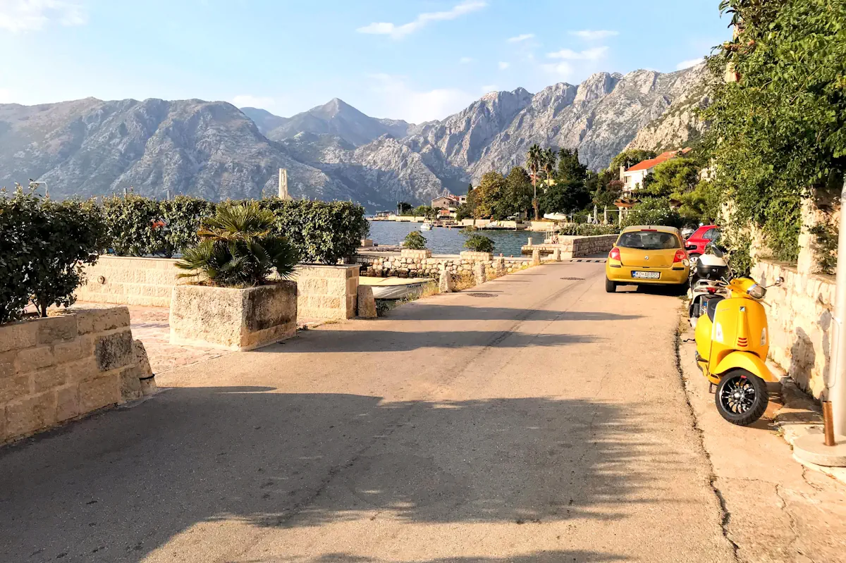 Waterfront in Dobrota with stone piers