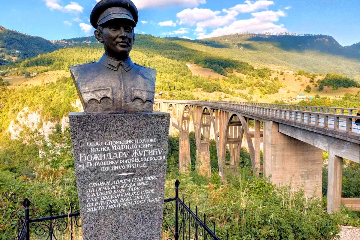 The iconic Đurđevića Tara Bridge with bust spanning the deep Tara River Canyon