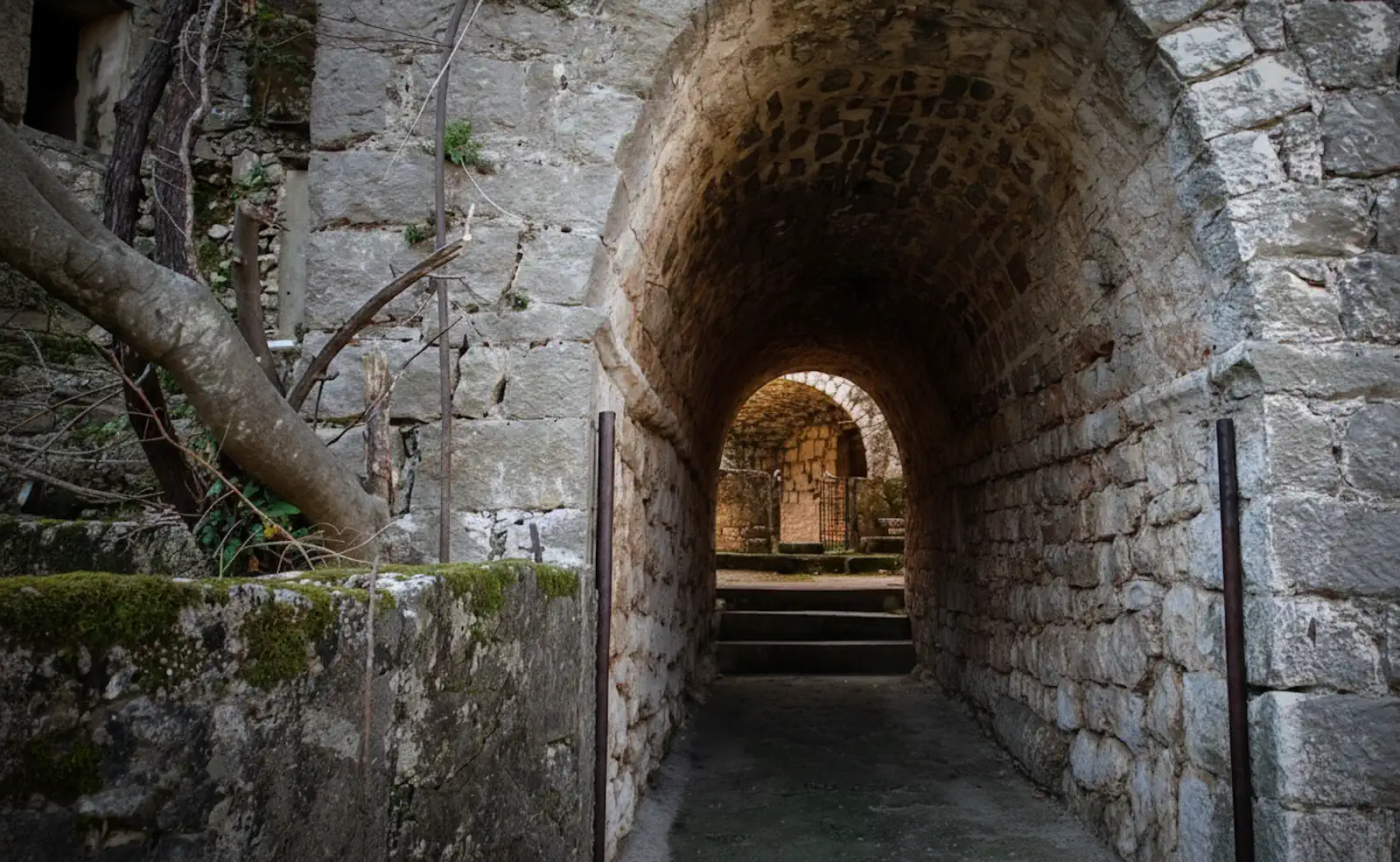 Medieval stone tunnel architecture in Godinje upper village