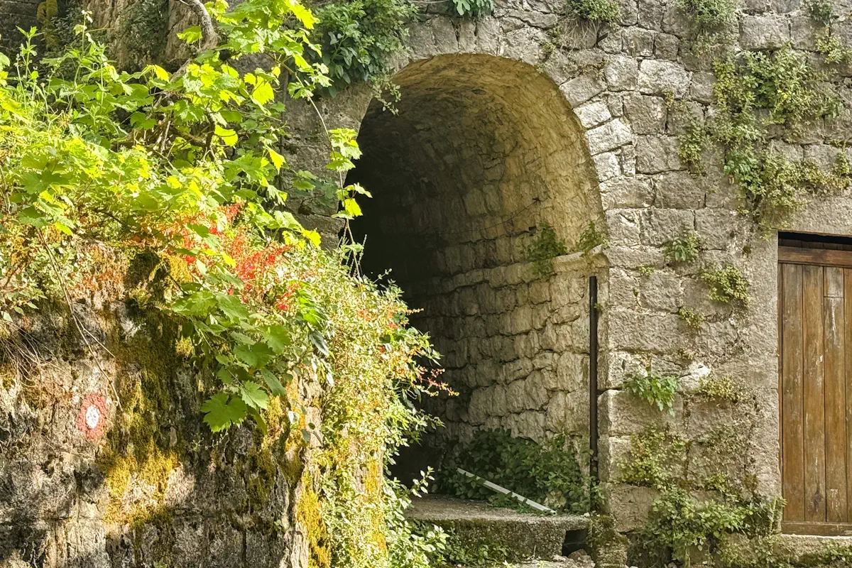 Medieval stone tunnel architecture in Godinje upper village