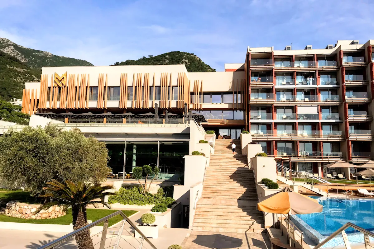 A modern luxury hotel overlooking Sveti Nikola Island