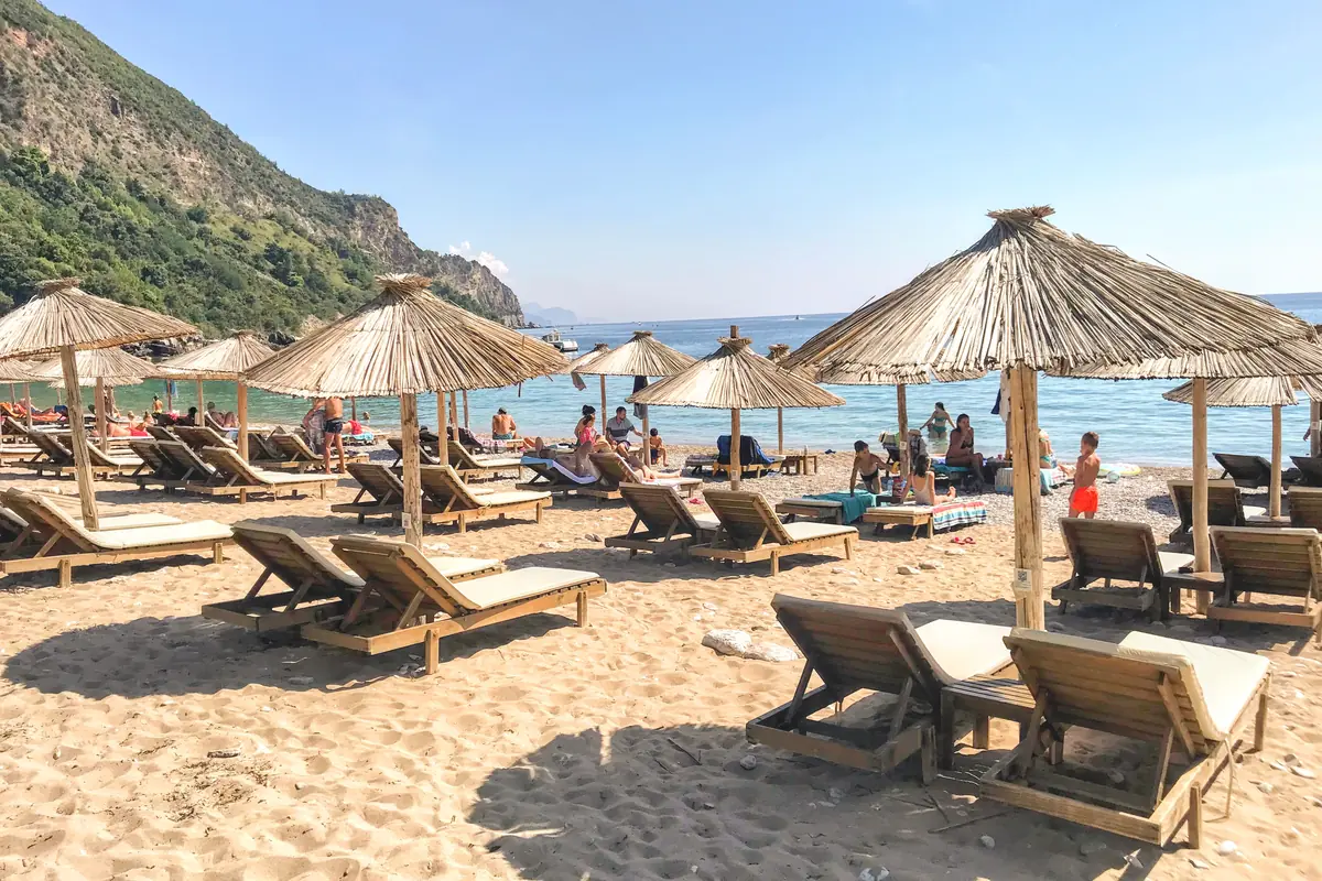 Jaz Beach southern end sun loungers and parasols