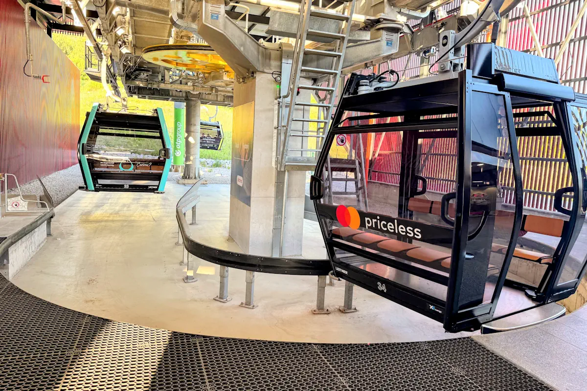 Kotor Cable Car gondolas ascending from Dub lower station
