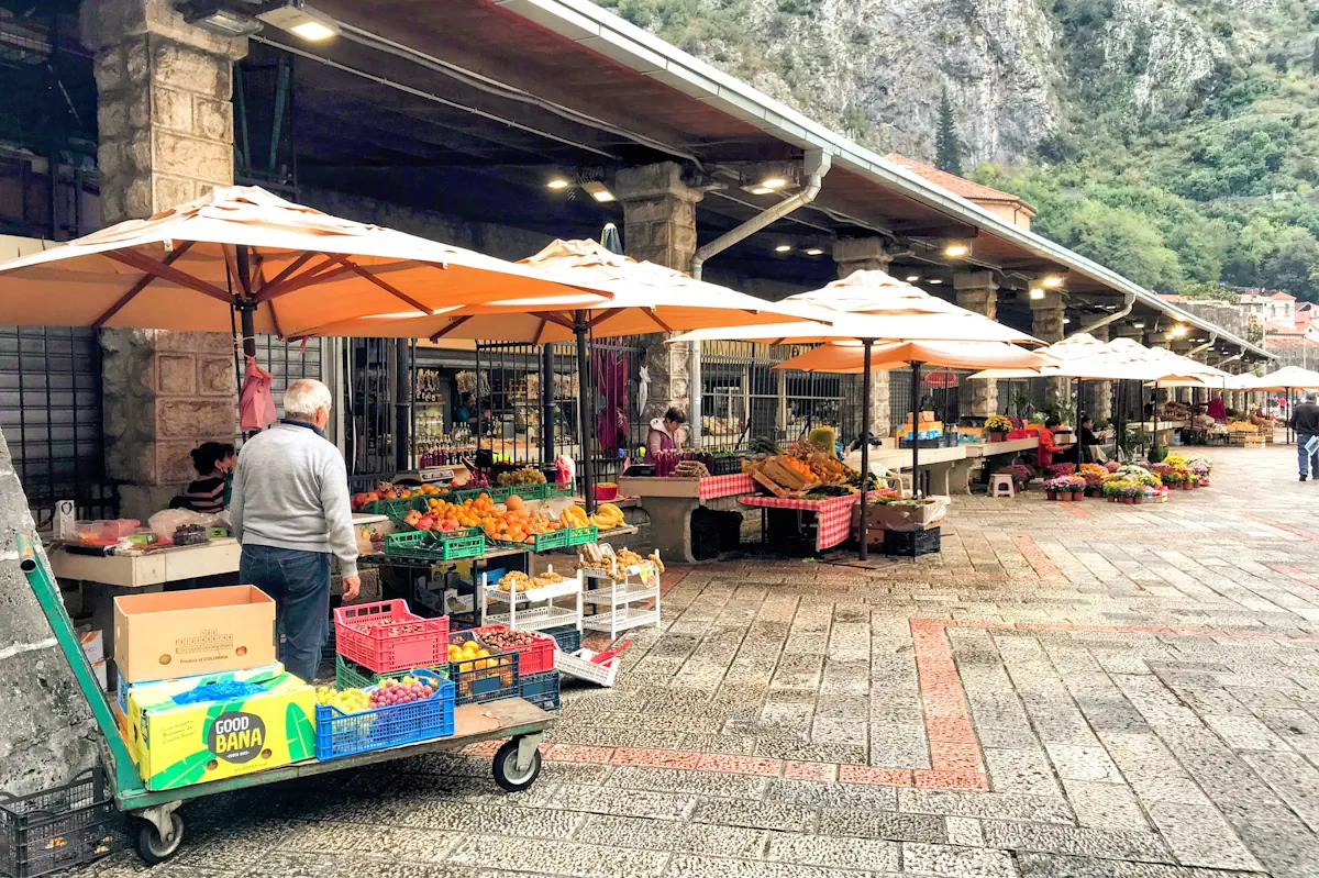 Local produce and cheeses at the Kotor Gradska Pijaca