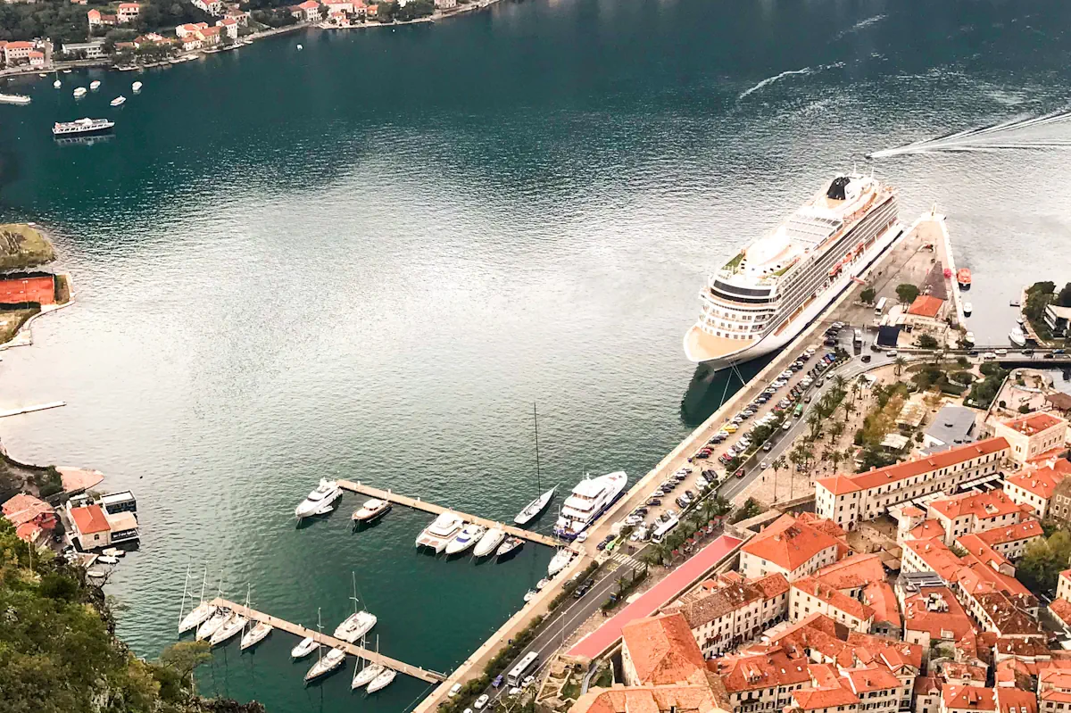 Panoramic view of Kotor Bay and the Old Town from San Giovanni Fortress summit