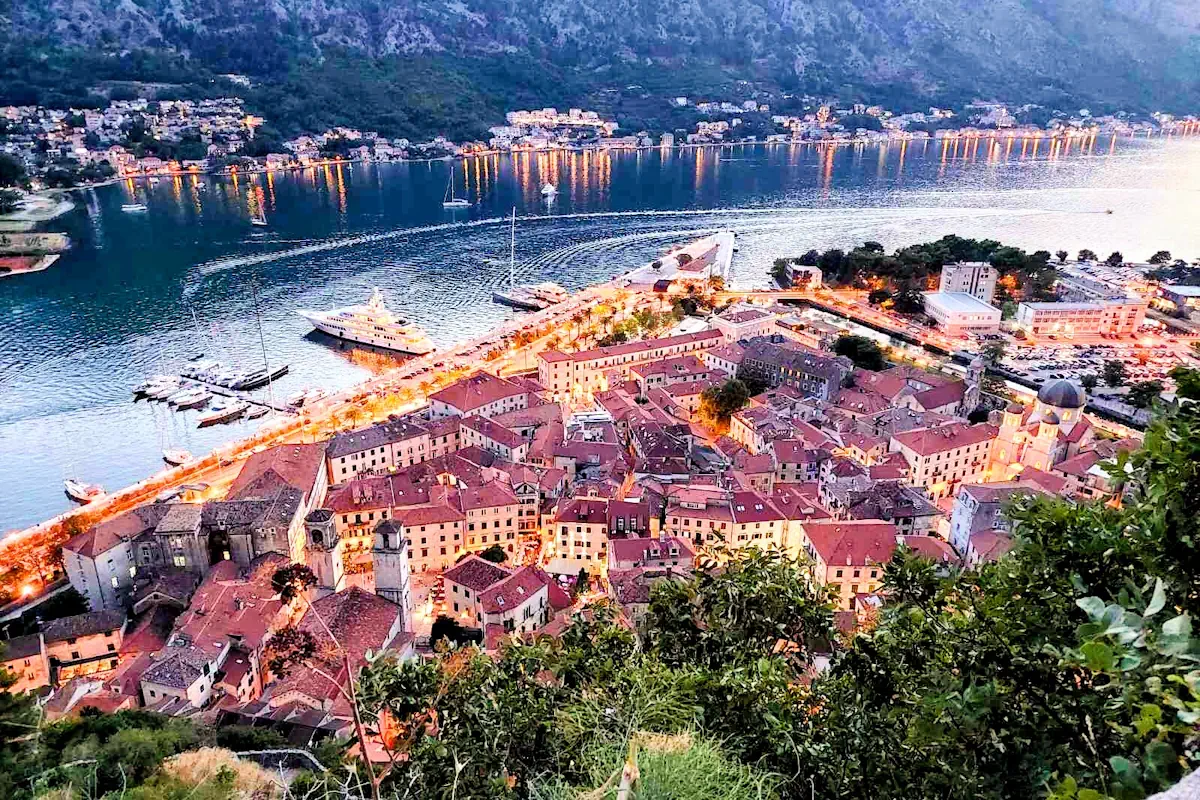 Aerial View of Kotor's Orange Roofs at Night