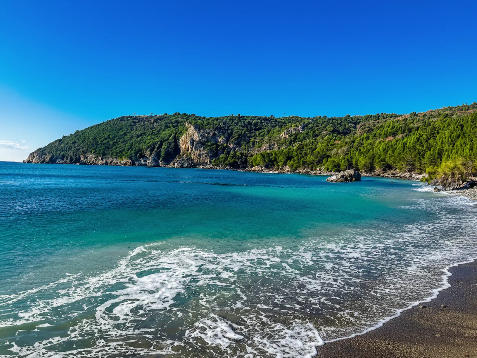 Maljevik Beach Main with its craggy shores and pines