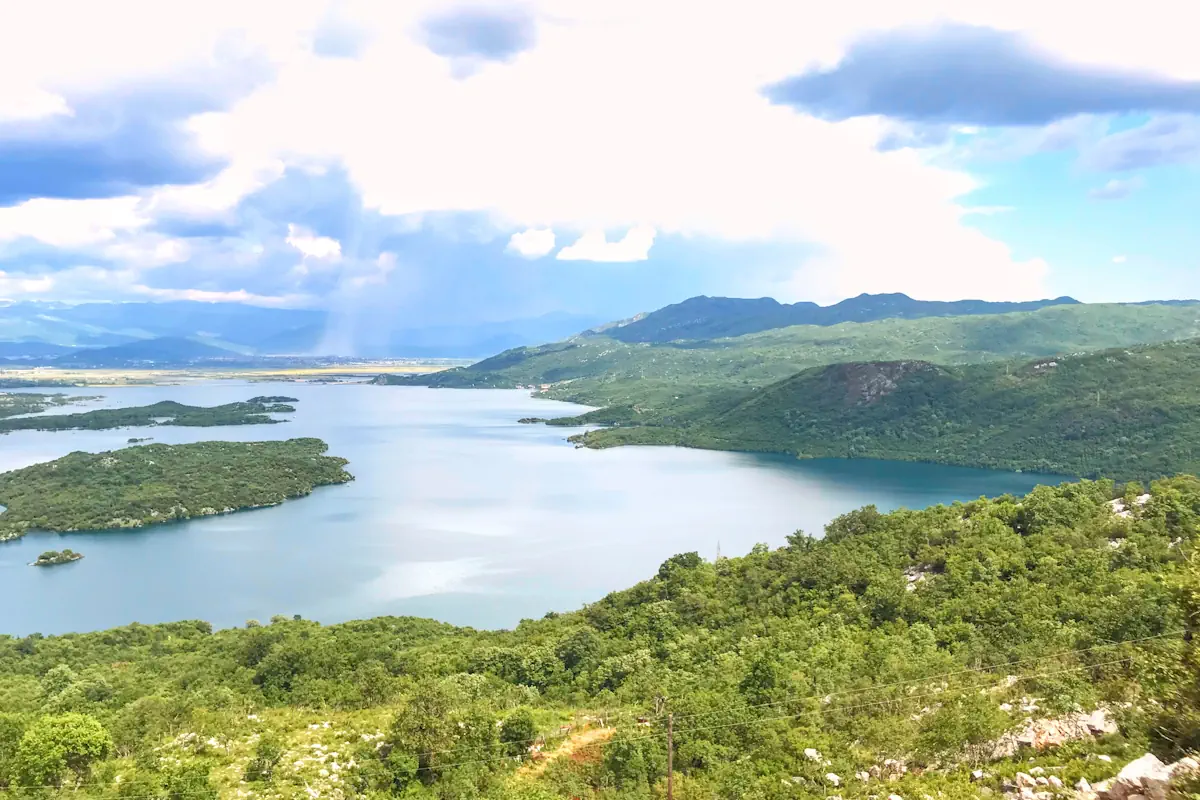 Panoramic view of a lake near Niksic with its many small islands