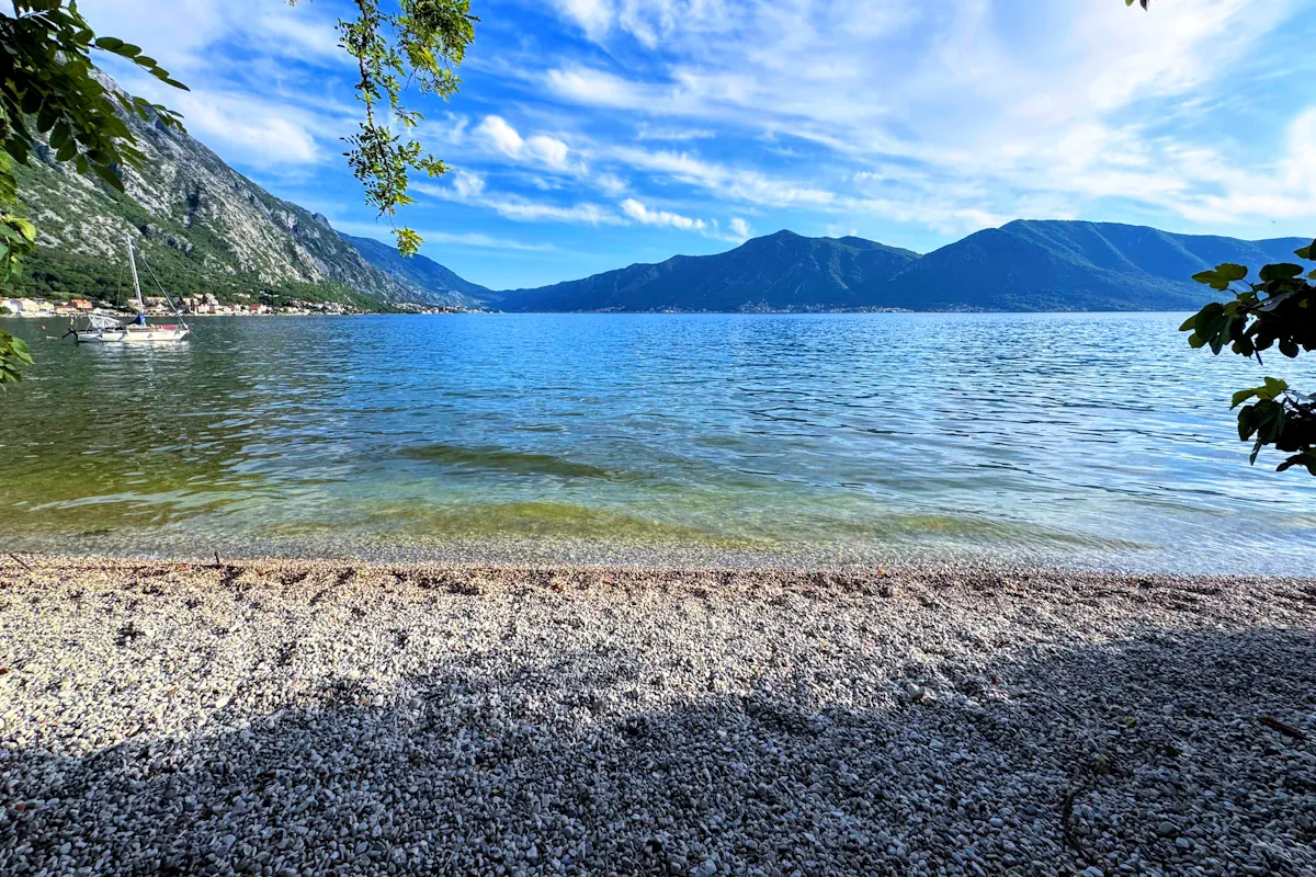 Orahovac Beach with natural tree shade Kotor Montenegro