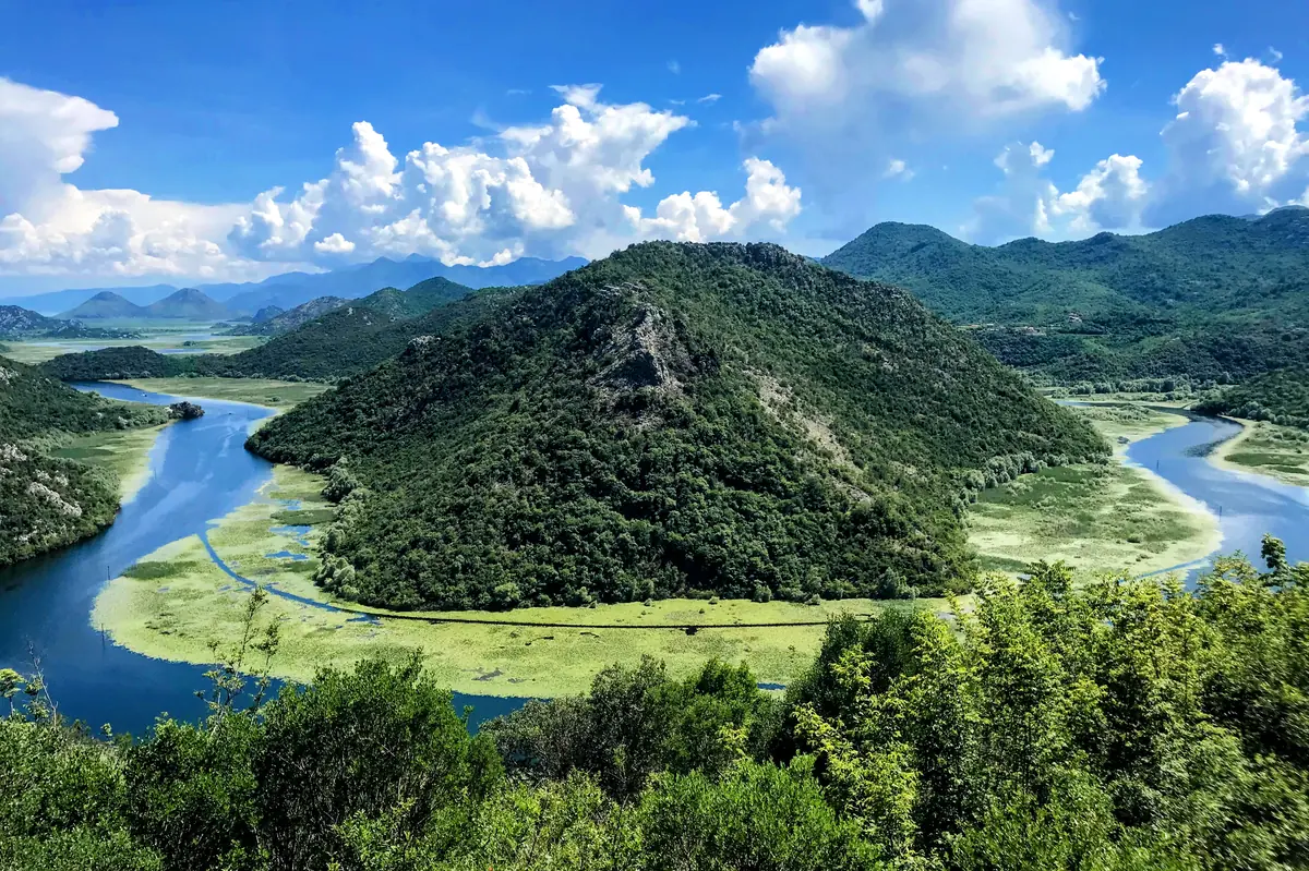 Panoramic view of the Pavlova Strana Horseshoe Bend on the Crnojevic River