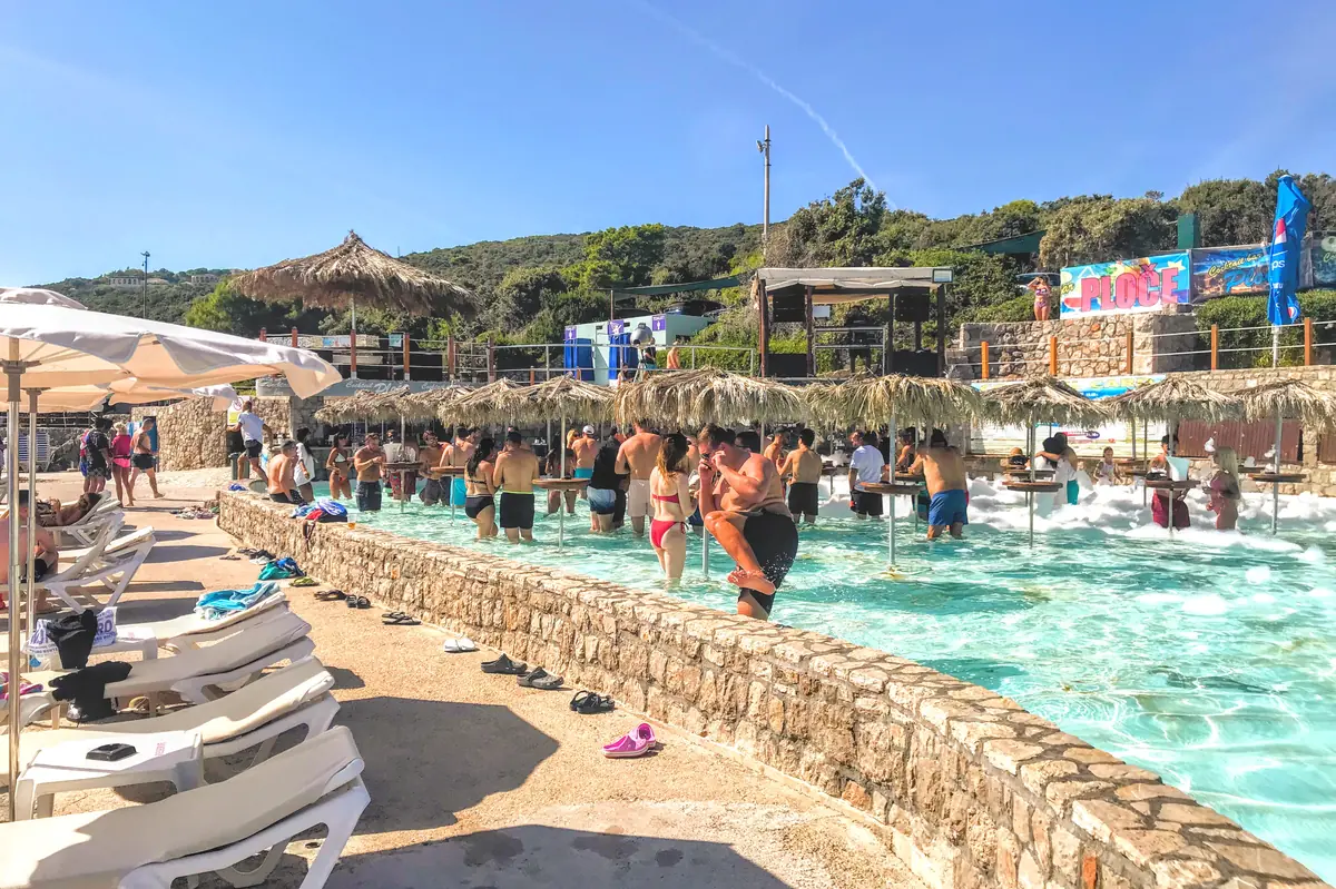 One of the saltwater pools of Ploce Beach near Budva, famous for its foam parties