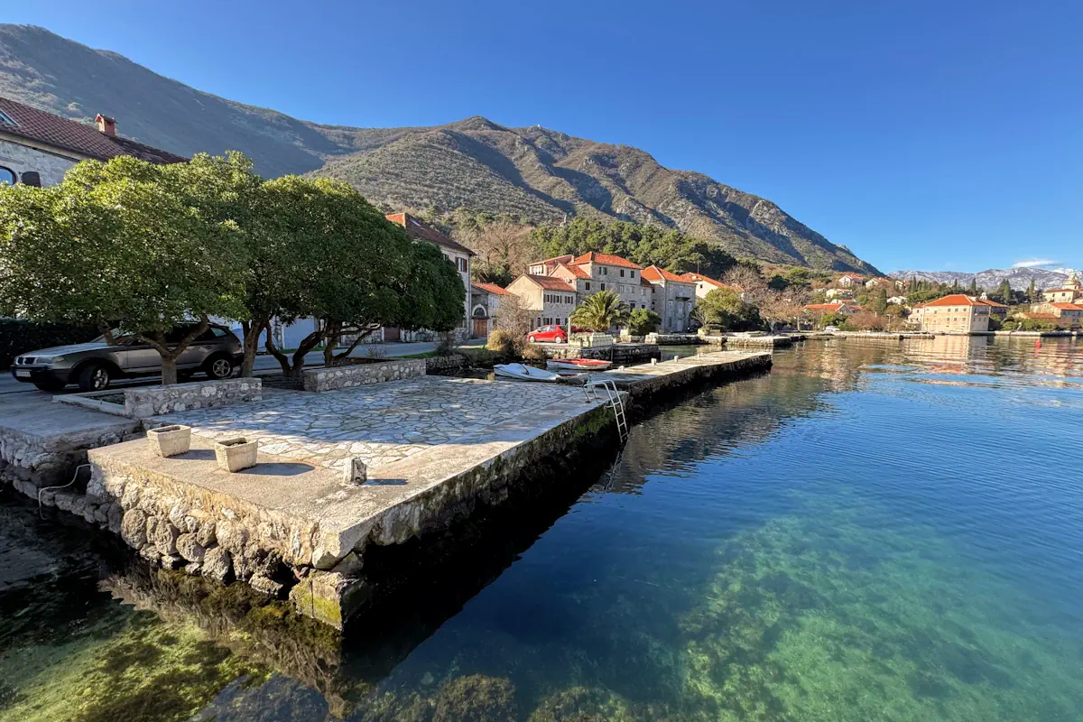Stone pontas along Prcanj coast