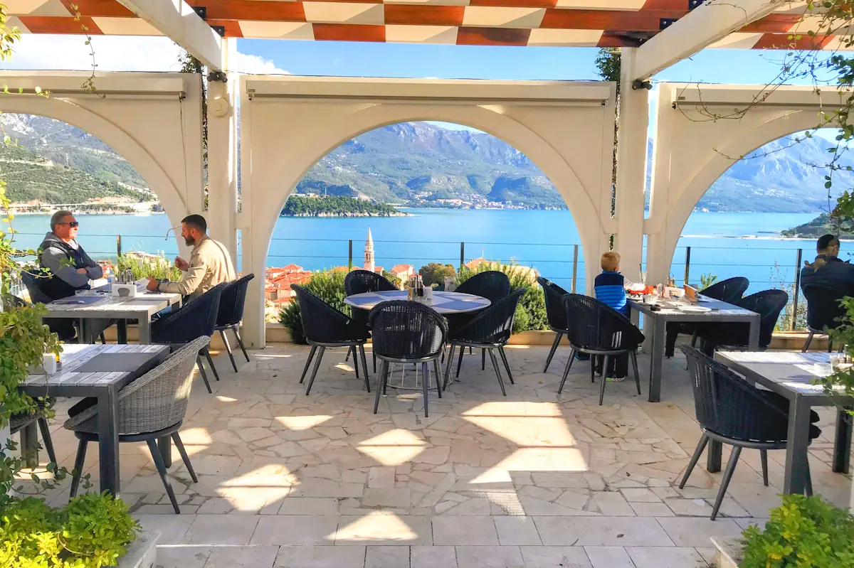 The panoramic terrace of Vista Vidikovac overlooking Budva Old Town