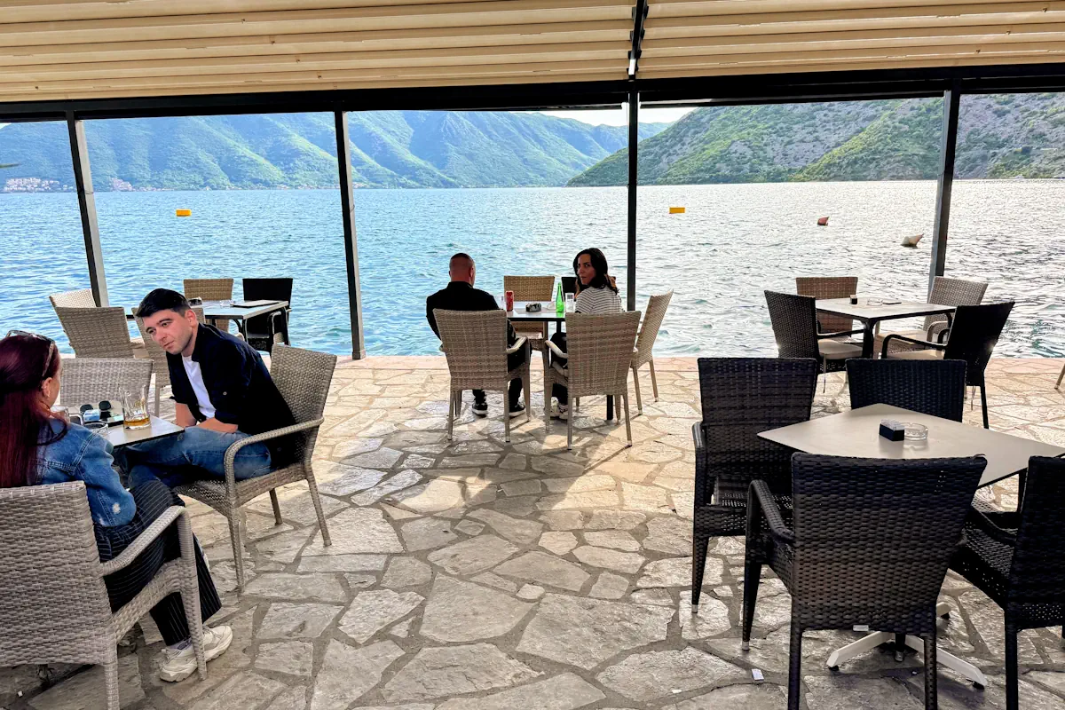 Hipnos Tavern terrace overlooking Risan bay