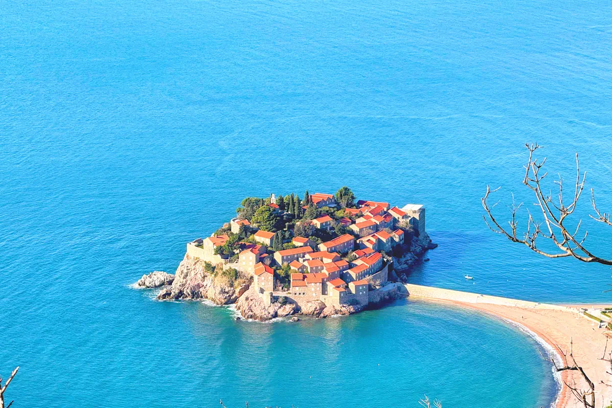The iconic stone buildings of the Sveti Stefan island resort
