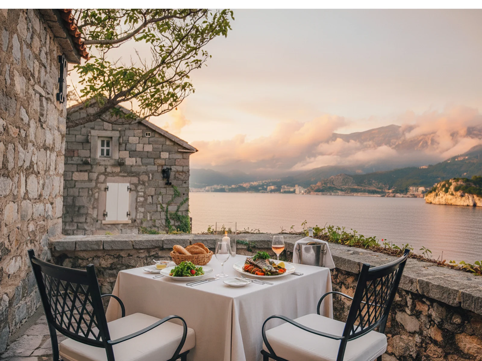 Dining inside Sveti Stefan Island