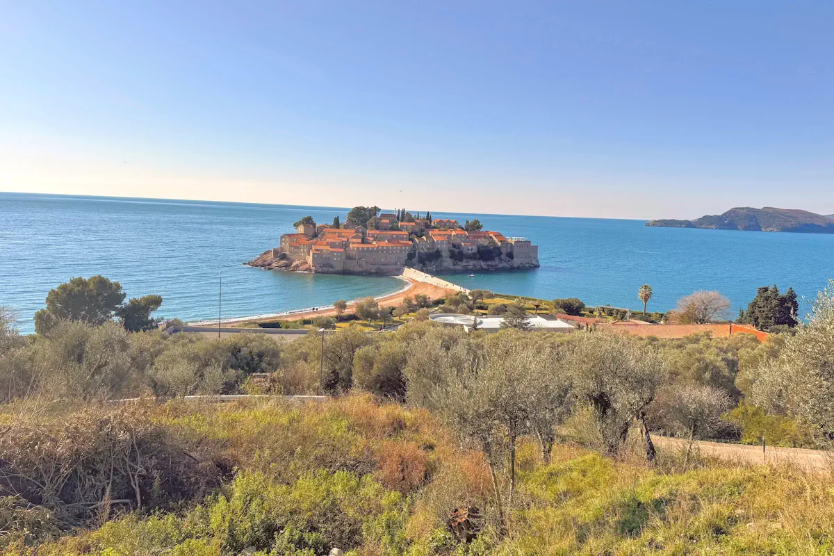 The iconic view of Sveti Stefan island from a lookout point