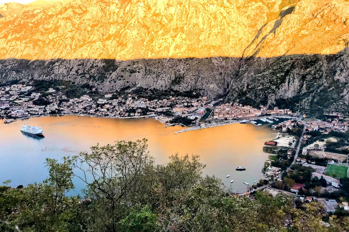 Panoramic view of Kotor's Old Town and Boka Bay from Vrmac Ridge