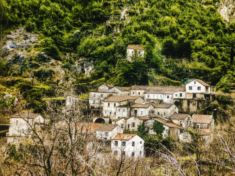 The unique, ancient stone architecture of Godinje with hidden tunnels for defense