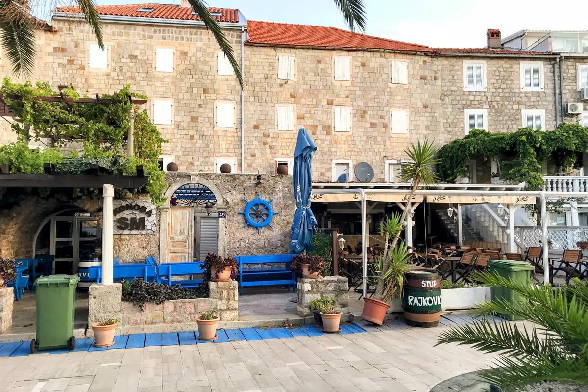 Petrovac na Moru (Budva Riviera) Promenade doted with stone cotages