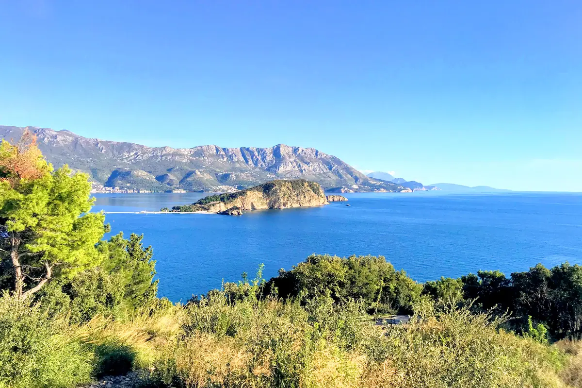 Aerial View of Sveti Nikola Island, locally also known as Hawaii, near Budva