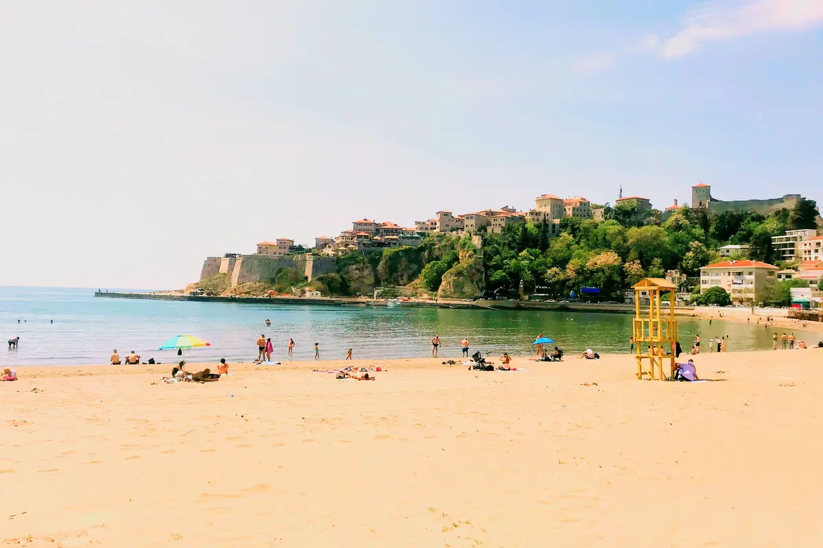 Mala Plaza Small Beach in Ulcinj, overlooked by the old town fortress