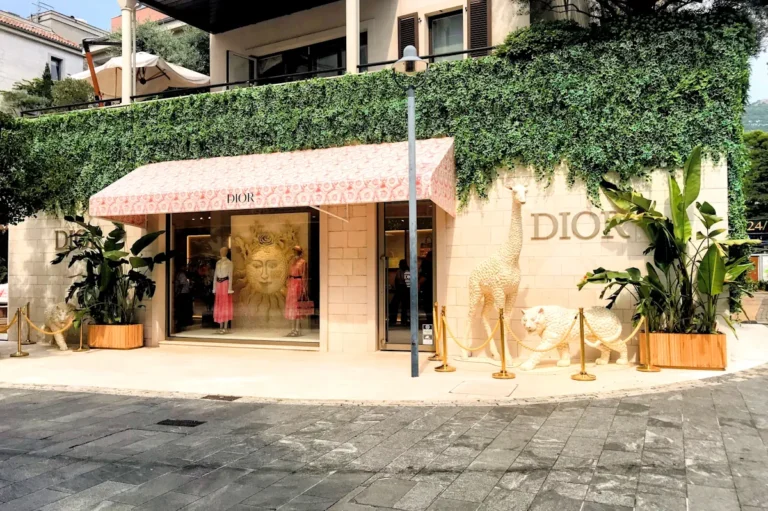 Exterior of the Dior boutique in Porto Montenegro, showcasing luxury designer shopping in Tivat, Montenegro.