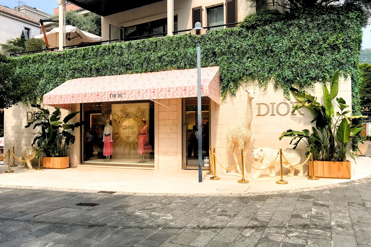 Exterior of the Dior boutique in Porto Montenegro, showcasing luxury designer shopping in Tivat, Montenegro.