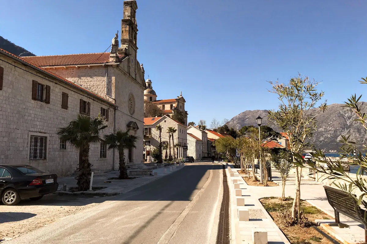 Prcanj Coastal Road with Church of St. Nicholas