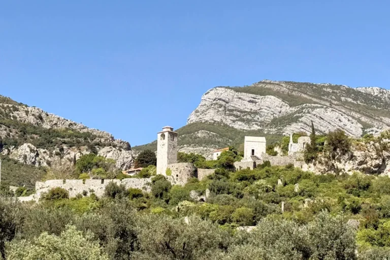 View of the ancient Stari Bar fortress ruins in May, illustrating the best time to visit Montenegro for mild weather.
