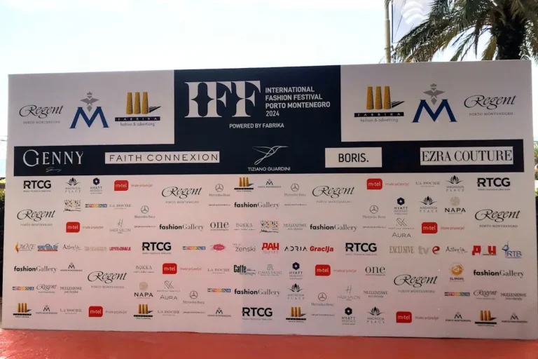 Official event poster and sponsor logos for the International Fashion Festival in Tivat, with logos from sponsors.